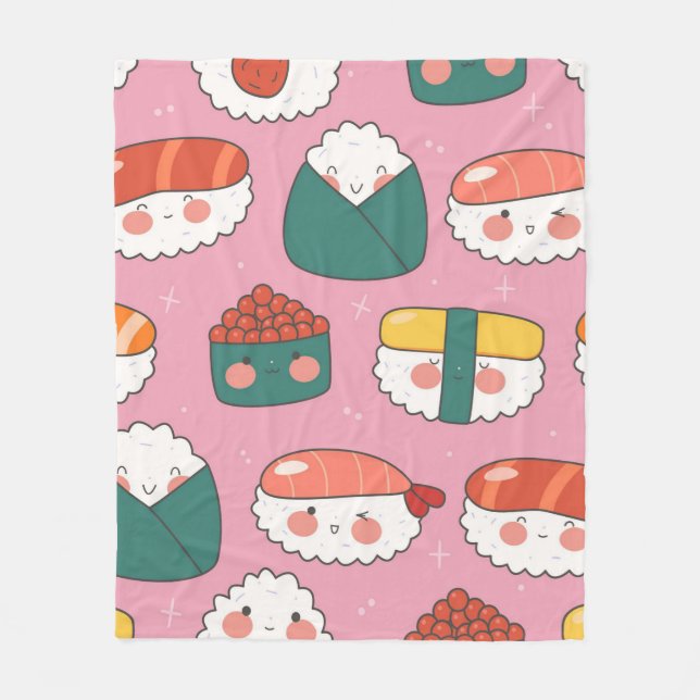 Söt Kawaii Sushi Sömlös Mönster  Fleecefilt (Framsidan)