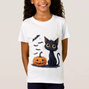 Söt Kawaii Svart Katt Halloween Kul 🎃 T Shirt