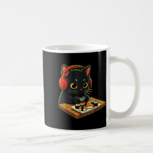 Söt Kawaii Svart Katt Rolig Sushi Retro Japansk C Kaffemugg