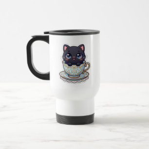Söt Kawaii Svart Katt Vintage Tekopp Isolerad Resemugg