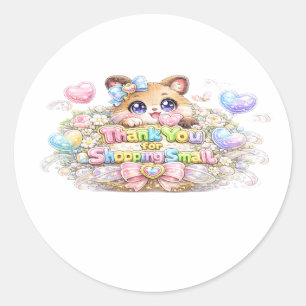 Söt Kawaii Tack För Att Handla Liten Katt Klisterm Runt Klistermärke