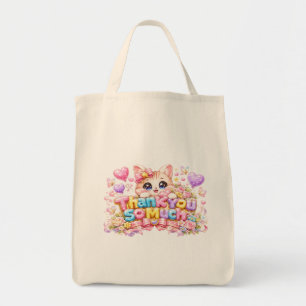 Söt Kawaii Tack så Mycket Katt Namn Pastell Rosa F Tygkasse