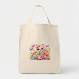 Söt Kawaii Tack så Mycket Katt Namn Pastell Rosa F Tygkasse
