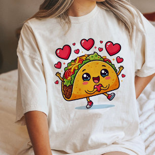 Söt Kawaii Taco Kärlek Hjärtan Alla Hjärtans Dag K T Shirt