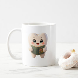 Söt Kawaii Tand Karaktär Läs Bok Mugg