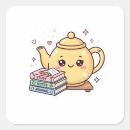 Söt Kawaii Tekanna Studie Anteckningar Journal Bok Fyrkantigt Klistermärke