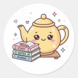 Söt Kawaii Tekanna Studie Anteckningar Journal Bok Runt Klistermärke