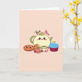 Söt Kawaii Tekatid & Sötsaker Illustration Kort