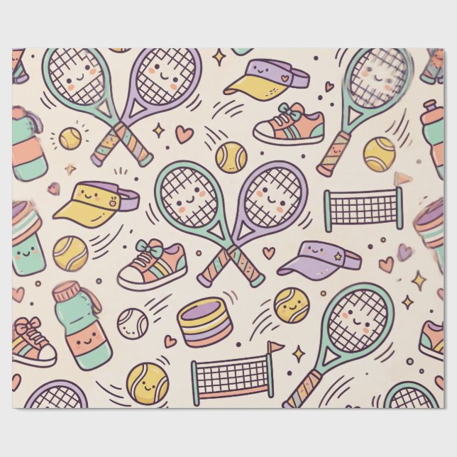 Söt Kawaii Tennisälskare Pastell Presentpapper (Platt)