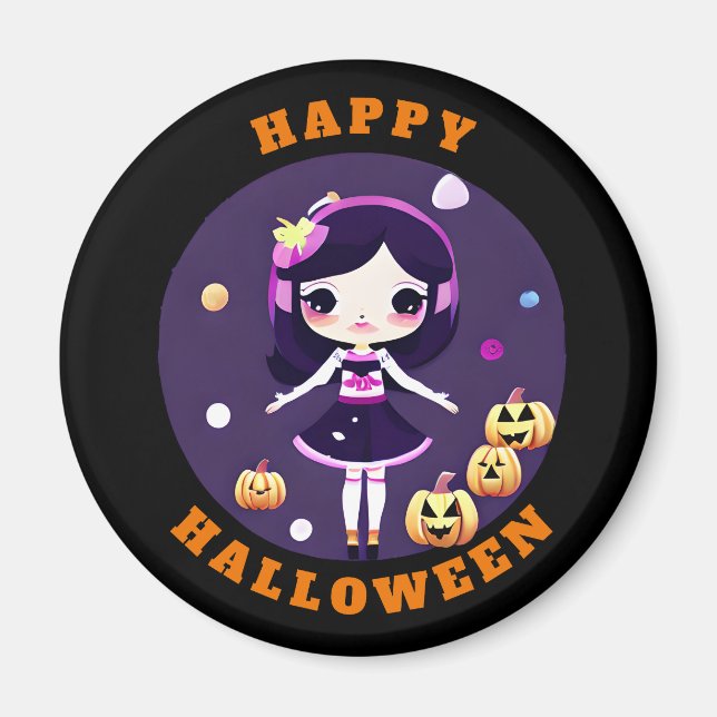 Söt Kawaii tjej i pumpor Halloween Magnet (Framsidan)