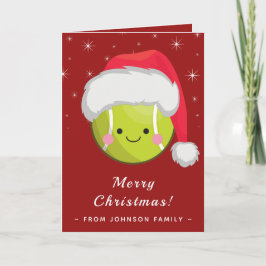 Söt Kawaii Tomte Tennisboll Jul Glitter Röd Kort