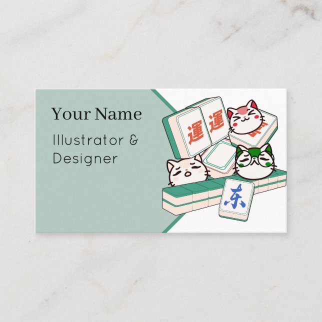 Söt Kawaii Trio av Mahjong-spelande Katter Visitkort (Framsida)