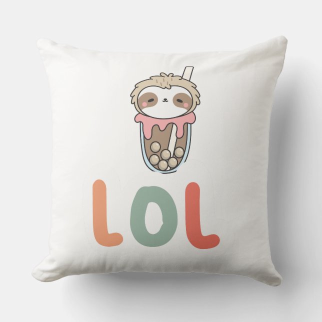 Söt Kawaii Trögdjur Bubble Tea LOL Kudde (Framsida)