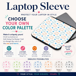 Söt Kawaii Turkos och Orange Katt Ansikten Mönster Laptop Fodral