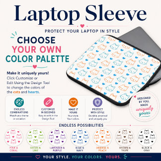 Söt Kawaii Turkos och Orange Katt Ansikten Mönster Laptop Fodral