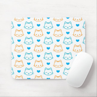 Söt Kawaii Turkos och Orange Katt Ansikten Mönster Musmatta