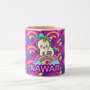 Söt Kawaii Unicorn Cat Två-Tonad Mugg