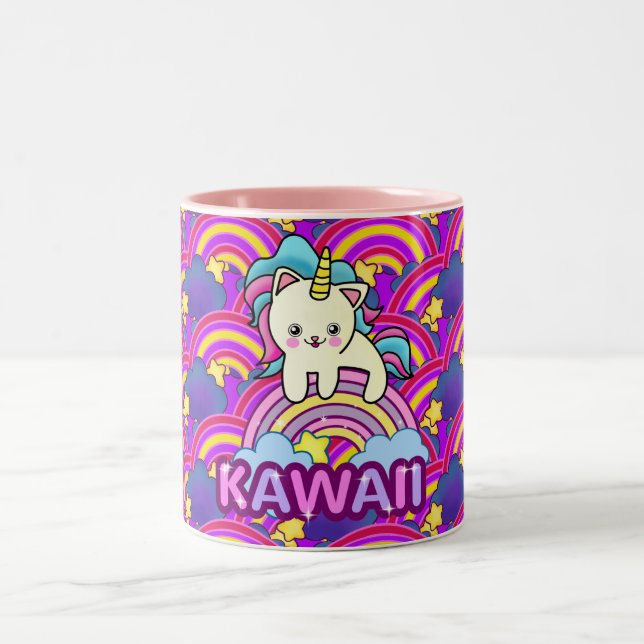 Söt Kawaii Unicorn Cat Två-Tonad Mugg (Center)