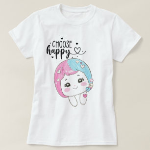 Söt Kawaii ”Välj Lycka” – Bedårande Posi T Shirt
