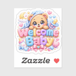 Söt Kawaii Välkommen Bebis Teddybjörn Pastell Rosa Klistermärken