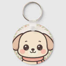 Söt Kawaii Valp Ansikts Nyckelring