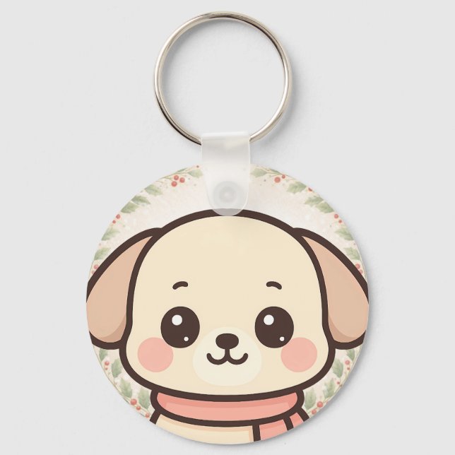 Söt Kawaii Valp Ansikts Nyckelring (Framsida)