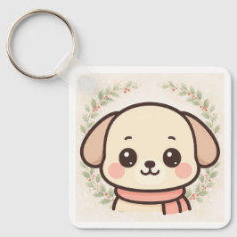 Söt Kawaii Valp Ansikts Nyckelring