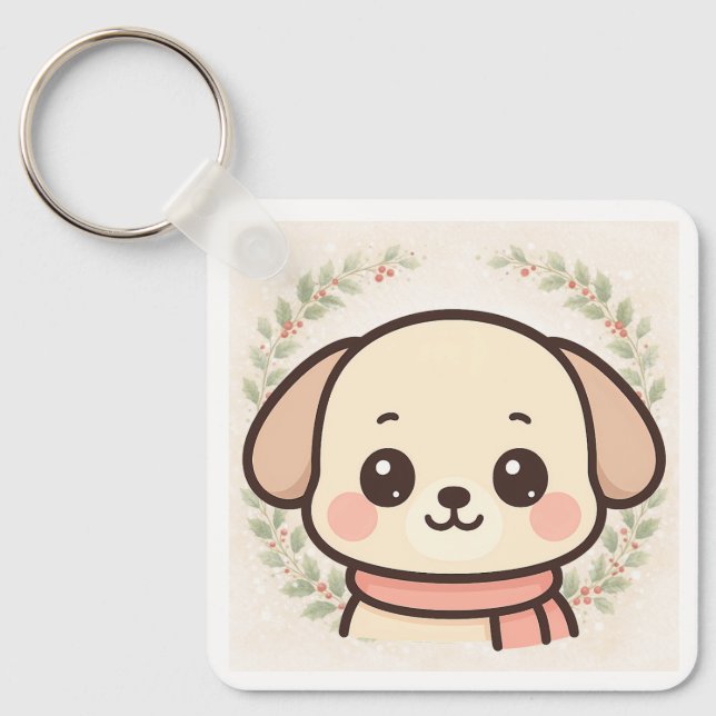 Söt Kawaii Valp Ansikts Nyckelring (Framsida)