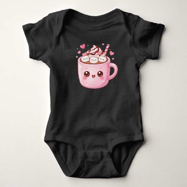 Söt Kawaii Varm Choklad Mugg med Marshmallows T Shirt (Framsida)