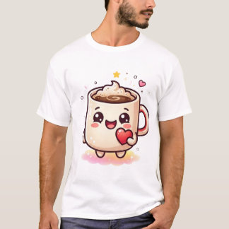 Söt Kawaii Varm Kakao Mugg med Hjärtat Vektor Il T Shirt