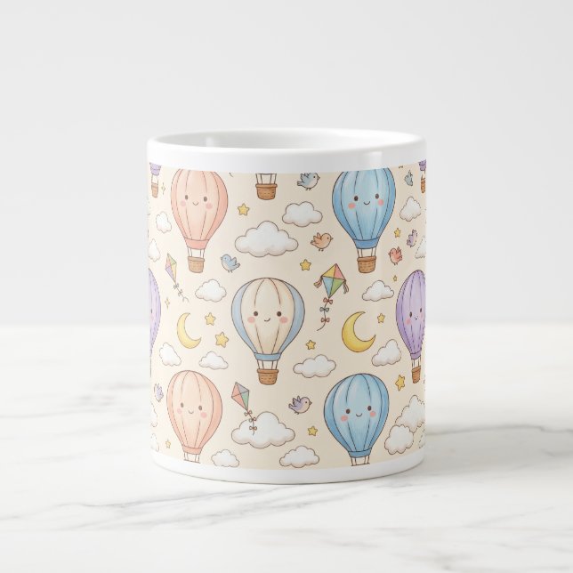 Söt Kawaii Varm Luft Ballong Sömlös Mönster Jumbo Mugg (Framsidan)
