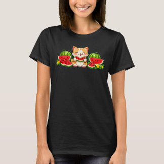 Söt Kawaii Vattenmelon Katt Sommar Tecknad T Shirt