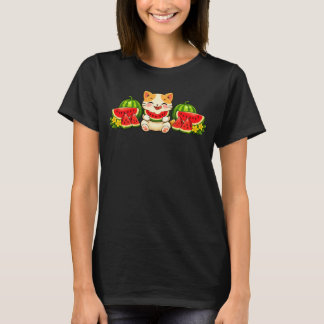 Söt Kawaii-Vattenmelon-Katt Sommarillustration T Shirt
