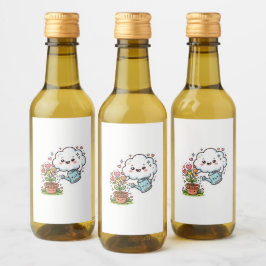 Söt Kawaii Växt Vänlighet Söt Moln och Blomma S Vinetikett