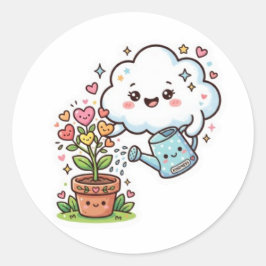 Söt Kawaii Växt Vänlighet Söt Moln och FSticker Runt Klistermärke