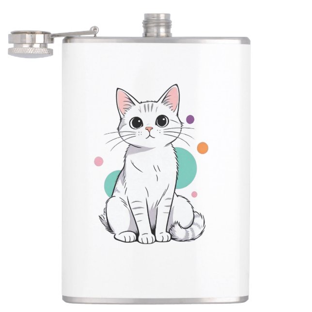 Söt Kawaii Vit Katt Tecknad Film Fickplunta (Öppnad)