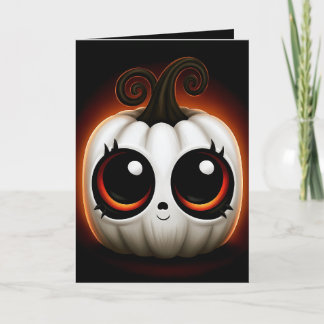 Söt Kawaii Vit Pumpa Halloween-illustration Kort