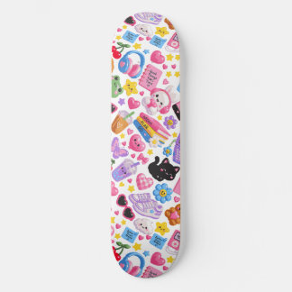 Söt Kawaii Y2K Estetisk Sömlös Mönster – Rosa Mini Skateboard Bräda 18,5 Cm