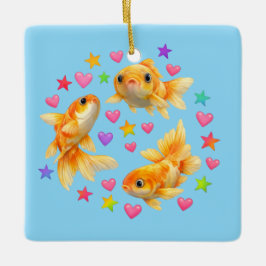 söt kawaii y2k regnbåge guldfisk julgransprydnad keramik
