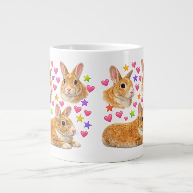 söt kawaii y2k regnbåge kanin jumbo mugg (Framsidan)