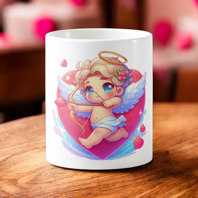 Söt Kerub Cupid Valentino Dag Målsättning Rosa Hjä Kaffemugg (Skapare uppladdad)
