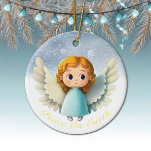 Söt kerububbe flickängel, Fred på jorden 👼🏻🎄 Julgransprydnad Keramik