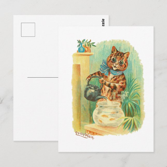 Söt Kettle of Fish Louis Wain Cats Vykort (Fram/baksida)