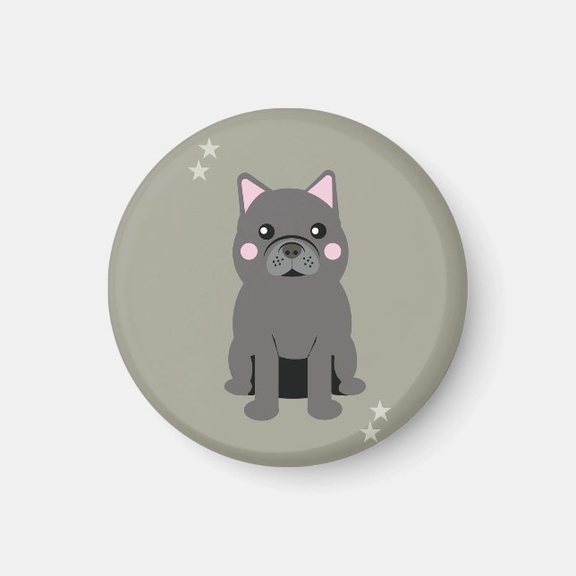 Söt kind grå fransk bulldogg magnet (Framsidan)