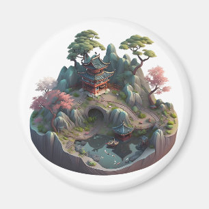 Söt kinesisk fantasy 3D landskapsrund magnet