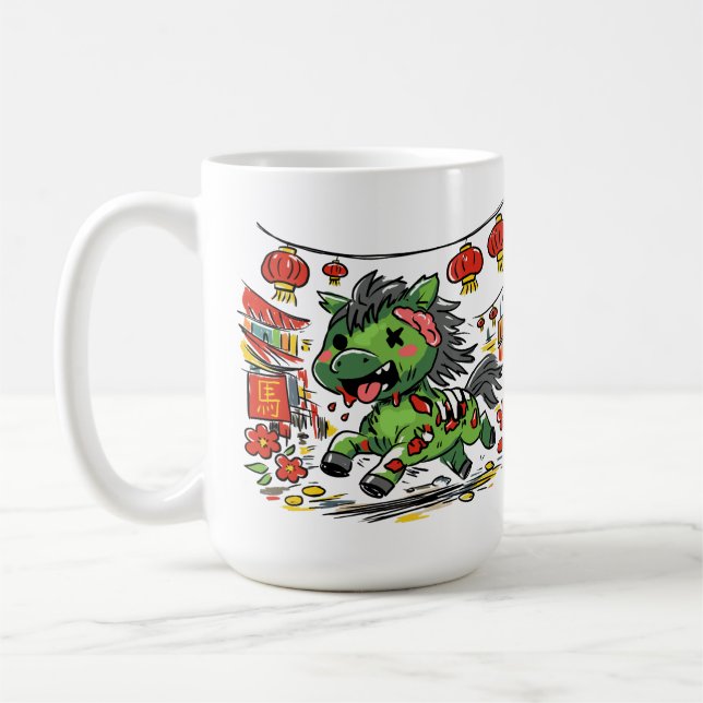 Söt kinesisk nyår för hästens år kaffemugg (Vänster)