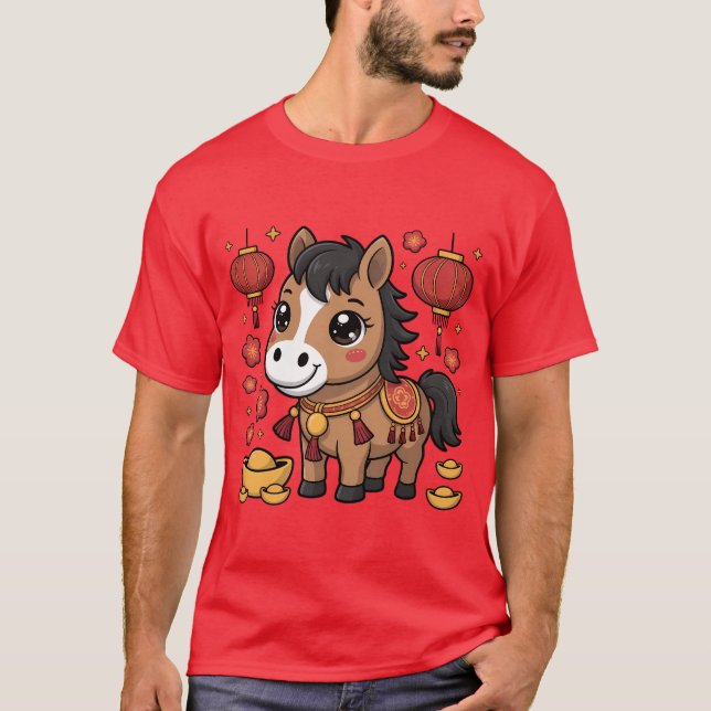 Söt kinesisk nyårshäst T-shirt | Lunar Nyår L (Framsida)