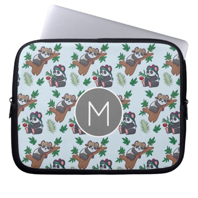 Söt kinesisk pandamönster monogram laptop fodral (Framsidan)
