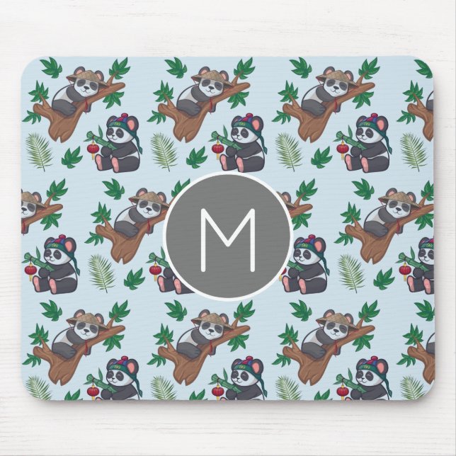 Söt kinesisk pandamönster monogram musmatta (Framsidan)
