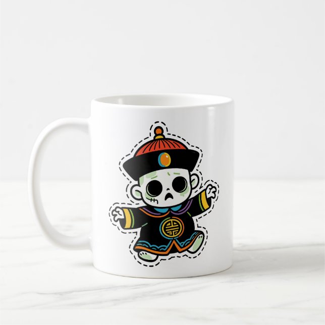 Söt kinesisk zombie Halloween Kaffemugg (Vänster)